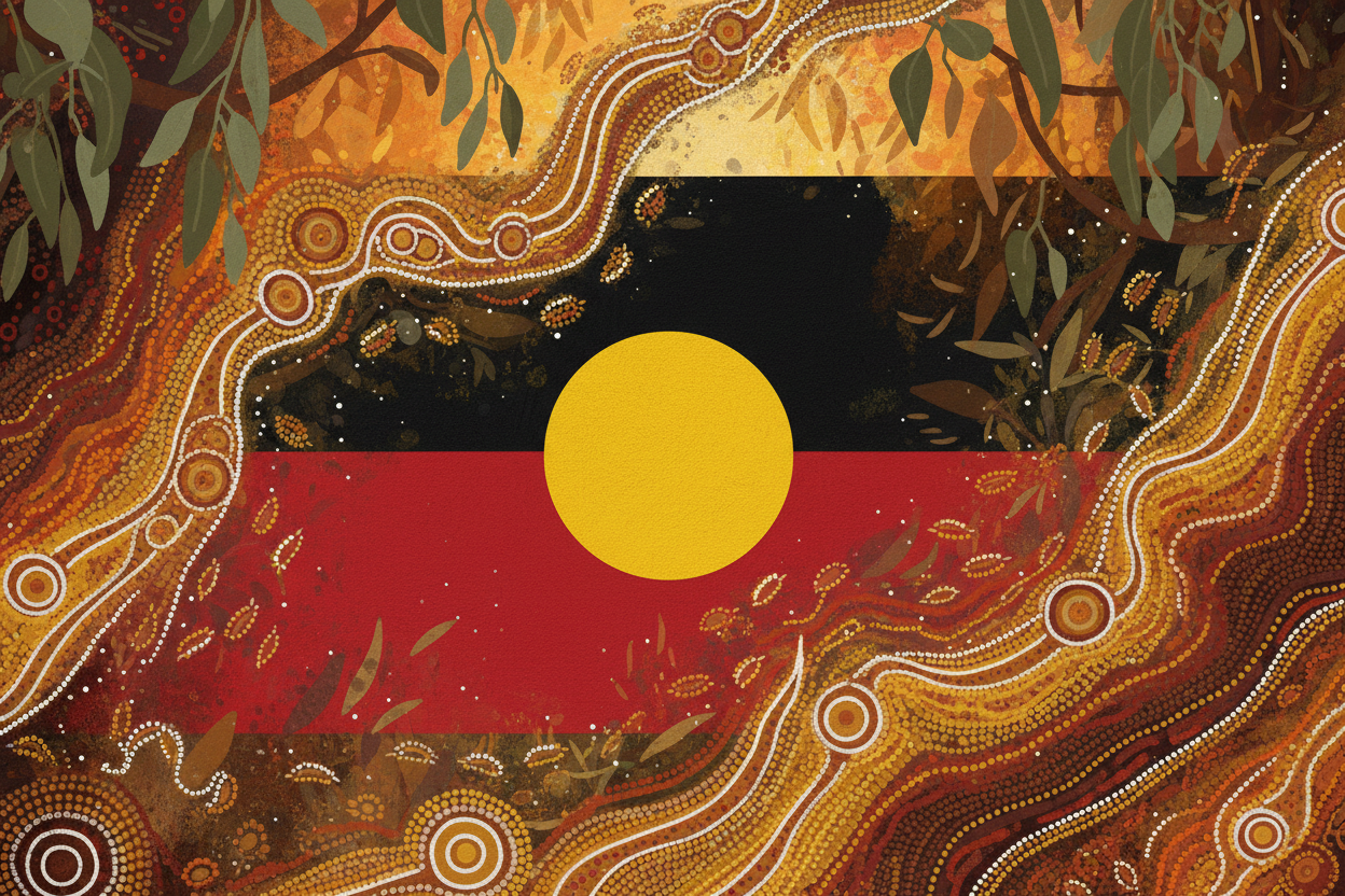 bigger flag. with aboriginal art in image, abstract